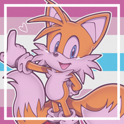 Size: 2048x2048 | Tagged: artist needed, safe, miles "tails" prower, abstract background, femboy pride, heart, icon, male, mobius.social exclusive, pride flag background, solo