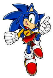 Size: 2048x2973 | Tagged: safe, artist:sonickinhelp, sonic the hedgehog, hedgehog, badge, earring, edit, eyelashes, female, jacket, looking at viewer, modern sonic, mouth open, pointing, shorts, simple background, skirt, solo, trans female, transgender, transparent background