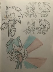 Size: 1499x2047 | Tagged: safe, artist:martinc0re, miles "tails" prower, sonic the hedgehog, 2023, dialogue, duo, english text, implied mutilation, male, males only, pout, smile, solo focus, standing, top surgery scars, traditional media, trans male, trans pride, transgender