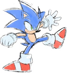 Size: 742x842 | Tagged: source needed, safe, artist:drawloverlala, sonic the hedgehog, clenched fist, frown, looking offscreen, male, simple background, sketch, solo, standing on one leg, white background