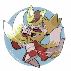 Size: 2048x2048 | Tagged: safe, artist:antitailsxoxo, miles "tails" prower, miles (anti-mobius), abstract background, blushing, duo, frown, gay, holding hands, holding them, lidded eyes, looking at each other, male, males only, miles x tails, shipping, signature, smile, sweatdrop