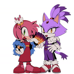 Size: 1440x1440 | Tagged: safe, artist:bumpsyp1ains, amy rose, blaze the cat, cat, hedgehog, the murder of sonic the hedgehog, amy x blaze, blaze's industrial dress, cute, female, females only, lesbian, shipping, simple background
