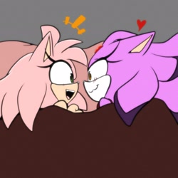 Size: 2048x2048 | Tagged: safe, artist:butterrrmoth, amy rose, blaze the cat, cat, hedgehog, amy x blaze, bed, cute, female, females only, heart, lesbian, shipping