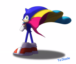 Size: 3034x2559 | Tagged: safe, artist:tedizzle94, sonic the hedgehog, hedgehog, 2023, arms folded, cape, looking back at viewer, male, pansexual, pansexual pride, pride, shadow (lighting), signature, simple background, smile, solo, standing, white background