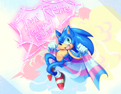 Size: 3452x2674 | Tagged: safe, artist:numypome2, sonic the hedgehog, hedgehog, 2023, abstract background, english text, holding something, looking at viewer, male, pride, pride flag, smile, solo, top surgery scars, trans male, trans pride, trans rights, transgender, wink