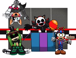 Size: 4096x3095 | Tagged: safe, artist:violetmadness7, charmy bee, rouge the bat, scourge the hedgehog, shadow the hedgehog, balloon boy (fnaf), crossover, five nights at freddy's, golden freddy (fnaf), mangle (fnaf), the puppet (fnaf)