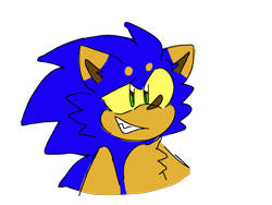 Size: 1440x1080 | Tagged: safe, artist:klonoadoortophantomile, sonic the hedgehog, hedgehog, beanbrows, bust, chest fluff, colored ears, flat colors, looking offscreen, male, redesign, simple background, smile, solo, transparent background, yellow sclera