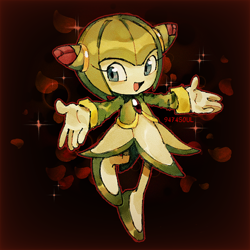 Size: 840x840 | Tagged: safe, artist:9474s0ul, cosmo the seedrian, seedrian, abstract background, arms out, female, signature, smile, solo, sonic x, sparkles