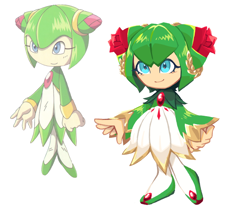 Size: 728x620 | Tagged: safe, artist:oh-gh0st, cosmo the seedrian, seedrian, female, looking offscreen, reference inset, simple background, smile, solo, sonic x, standing, white background