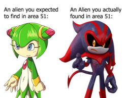 Size: 516x400 | Tagged: safe, cosmo the seedrian, eclipse the darkling, seedrian, alien, area 51, duo, english text, meme