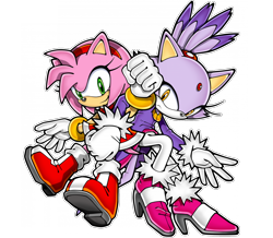 Size: 2048x1784 | Tagged: safe, editor:sonicnewschannel, amy rose, blaze the cat, cat, hedgehog, alternate version, amy x blaze, amy's halterneck dress, blaze's tailcoat, duo, edit, female, females only, lesbian, linking arms, outline, shipping, simple background, transparent background