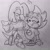 Size: 2029x2048 | Tagged: safe, artist:pokemon22551, amy rose, tekno the canary, bird, hedgehog, blushing, canary, duo, eyes closed, female, females only, fleetway amy, laughing, lesbian, mouth open, pencilwork, shipping, sitting, sitting on them, skirt, teknamy, traditional media