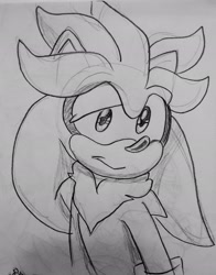 Size: 1607x2048 | Tagged: safe, artist:pokemon22551, silver the hedgehog, hedgehog, eyebrow quirk, looking at viewer, male, pencilwork, sketch, smile, solo, standing, traditional media