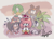 Size: 1530x1100 | Tagged: safe, artist:pattehrose, amy rose, honey the cat, sticks the badger, surge the tenrec, tekno the canary, badger, bird, cat, hedgehog, tenrec, 2023, abstract background, amy rose gets all the girls, canary, female, females only, group, heart, honamy, lesbian, lesbian pride, pride, shipping, signature, smile, sticksamy, surgamy, teknamy