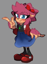 Size: 1066x1445 | Tagged: safe, artist:sugarhog-au, sonia the hedgehog, hedgehog, alternate universe, blushing, bow, claws, clothes, dress, eyelashes, female, floppy ears, lidded eyes, lifting dress, looking at viewer, pawpads, smile, solo, standing