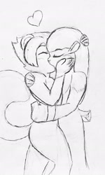 Size: 1225x2048 | Tagged: safe, artist:lazyspeedster93, mighty the armadillo, ray the flying squirrel, armadillo, flying squirrel, blushing, duo, eyelashes, eyes closed, femboy, gay, heart, holding each other, kiss, mightay, shipping, standing, traditional media, wagging tail