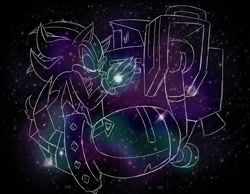 Size: 1280x992 | Tagged: safe, artist:thebiggestshipinthefleet, e-123 omega, shadow the hedgehog, hedgehog, abstract background, duo, eyes closed, gay, hugging, looking at them, omegadow, robot, shipping, space, star (sky)