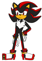 Size: 2169x3136 | Tagged: safe, artist:sir-psych0-s3xy, shadow the hedgehog, hedgehog, 2021, earring, eyelashes, flat colors, frown, gay, hand on hip, looking offscreen, male, older, simple background, solo, standing, transparent background