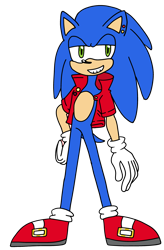 Size: 2230x3398 | Tagged: safe, artist:sir-psych0-s3xy, sonic the hedgehog, hedgehog, 2021, badge, ear piercing, flat colors, gay, jacket, lidded eyes, looking at viewer, male, older, simple background, smile, solo, standing, transparent background