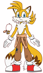 Size: 2062x3542 | Tagged: safe, artist:sir-psych0-s3xy, miles "tails" prower, fox, 2021, colored ears, flat colors, frown, looking at viewer, male, older, pansexual, pants, simple background, solo, stain, standing, transparent background