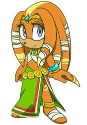 Size: 700x1000 | Tagged: safe, artist:awesomeblossompossum, tikal, echidna, 2014, clothes, female, looking at viewer, simple background, smile, solo, sonic boom (tv), standing, style emulation, transparent background