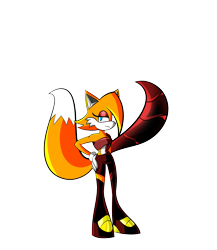 Size: 3469x4000 | Tagged: safe, artist:keytee-chan, miles "tails" prower, fox, 2020, boots, bra strap, cyborg, eyelashes, femboy, hands on hips, lidded eyes, looking at viewer, male, partially roboticized, prosthetic, shorts, simple background, solo, standing, transparent background