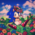 Size: 500x500 | Tagged: safe, artist:seaminglygood, sonic the hedgehog, hedgehog, 2023, abstract background, blushing, classic sonic, classic sonic (universe), clouds, cute, flower, flower crown, male, outdoors, sitting, smile, solo, sonabetes