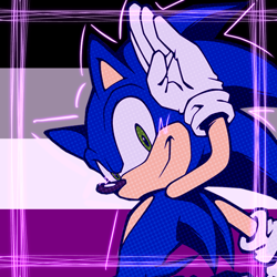 Size: 768x768 | Tagged: safe, artist:homophobic-sonic, sonic the hedgehog, hedgehog, ace, asexual pride, edit, icon, looking at viewer, male, pride flag background, solo