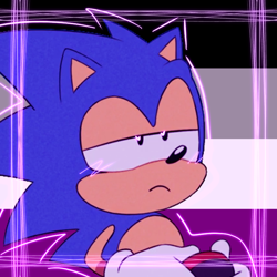 Size: 768x768 | Tagged: safe, artist:homophobic-sonic, sonic the hedgehog, hedgehog, ace, asexual pride, edit, frown, icon, looking offscreen, male, pride flag background, solo
