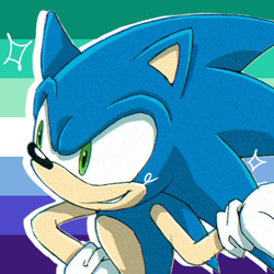 Size: 768x768 | Tagged: safe, artist:homophobic-sonic, sonic the hedgehog, hedgehog, edit, gay, icon, looking offscreen, male, mlm pride, pride flag background, smile, solo, sparkles