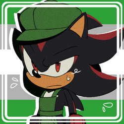 Size: 768x768 | Tagged: safe, artist:homophobic-sonic, shadow the hedgehog, hedgehog, the murder of sonic the hedgehog, edit, frown, grayromantic, grayromantic pride, icon, looking offscreen, male, pride flag background, solo, sweatdrop