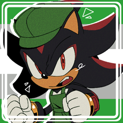 Size: 768x768 | Tagged: safe, artist:homophobic-sonic, shadow the hedgehog, hedgehog, the murder of sonic the hedgehog, edit, grayromantic, grayromantic pride, icon, looking at viewer, male, mouth open, pride flag background, solo