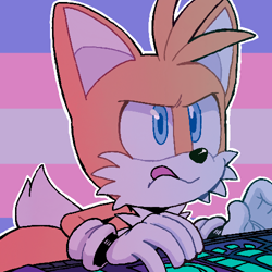 Size: 500x500 | Tagged: safe, artist:icon-oclasts, miles "tails" prower, fox, edit, icon, outline, pride flag background, solo, trans pride, transgender
