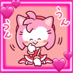 Size: 768x768 | Tagged: safe, artist:pr0ject-chaos, amy rose, hedgehog, amybetes, border, cute, edit, female, heart, icon, japanese text, solo