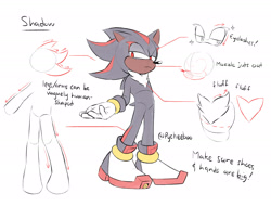 Size: 2039x1547 | Tagged: safe, artist:chippuyon, shadow the hedgehog, hedgehog, character name, drawing tutorial, english text, frown, lidded eyes, male, solo, sparkles, standing, tutorial