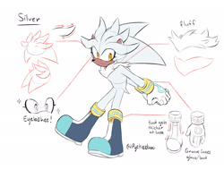 Size: 2039x1547 | Tagged: safe, artist:chippuyon, silver the hedgehog, hedgehog, character name, drawing tutorial, english text, eyelashes, frown, hands together, looking down, male, solo, standing, tutorial
