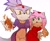 Size: 1857x1536 | Tagged: safe, artist:kittyluver_69, amy rose, blaze the cat, cat, hedgehog, 2022, amy x blaze, amy's halterneck dress, blaze's tailcoat, cute, dress, female, females only, fire, flame, hand on hip, lesbian, protecting, shipping