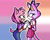 Size: 2048x1638 | Tagged: safe, artist:feeble-minded-little-gay, amy rose, blaze the cat, cat, hedgehog, 2023, amy x blaze, bisexual, cute, female, females only, holding hands, lesbian, looking at each other, pride flag background, shipping