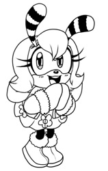 Size: 562x887 | Tagged: safe, artist:montydrswsstuff, saffron bee, bee, black and white, female, looking at viewer, mouth open, simple background, smile, solo, standing, white background