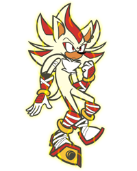 Size: 1638x2048 | Tagged: safe, artist:feeble-minded-little-gay, shadow the hedgehog, super shadow, hedgehog, clenched fist, ear piercing, flying, frown, looking offscreen, male, simple background, solo, sonic boom (tv), super form, white background