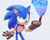 Size: 2048x1622 | Tagged: safe, artist:siggiedraws, sonic the hedgehog, hedgehog, sonic prime, sonic prime s2, cute, grey background, looking offscreen, male, paradox prism, redraw, simple background, smile, solo, sonabetes, standing, tongue out
