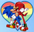 Size: 1280x1200 | Tagged: safe, artist:xurkey166, knuckles the echidna, sonic the hedgehog, echidna, hedgehog, 2023, abstract background, blushing, duo, gay, heart, holding each other, knuxonic, lidded eyes, looking at each other, male, males only, outline, pride, shipping, smile