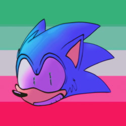Size: 1280x1280 | Tagged: safe, artist:sleepypuppet, sonic the hedgehog, hedgehog, abrosexual pride, head only, icon, looking at viewer, male, pride, pride flag, pride flag background, smile, solo