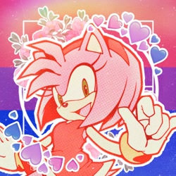 Size: 828x828 | Tagged: safe, artist:hiatus, amy rose, hedgehog, bisexual, bisexual pride, edit, female, heart, icon, pride flag background, solo