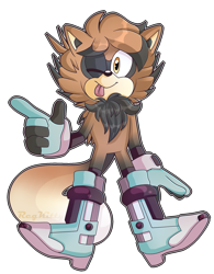 Size: 1556x2000 | Tagged: safe, artist:pinkiteru, oc, oc:dusty the maned wolf, wolf, 2016, boots, brown eyes, brown fur, male, maned wolf, oc only, one eye closed, outline, pointing, simple background, smile, solo, tongue out, transparent background