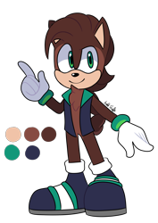 Size: 4092x5787 | Tagged: safe, artist:anettruby, oc, chipmunk, 2019, brown fur, green eyes, jacket, looking at viewer, male, oc only, pointing, signature, simple background, solo, standing, transparent background, unnamed oc