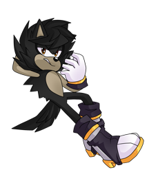 Size: 1703x1971 | Tagged: safe, artist:pinkiteru, oc, oc:nash the porcupine, porcupine, 2015, black fur, boots, frown, hand behind head, lidded eyes, male, oc only, simple background, solo, transparent background, yellow eyes