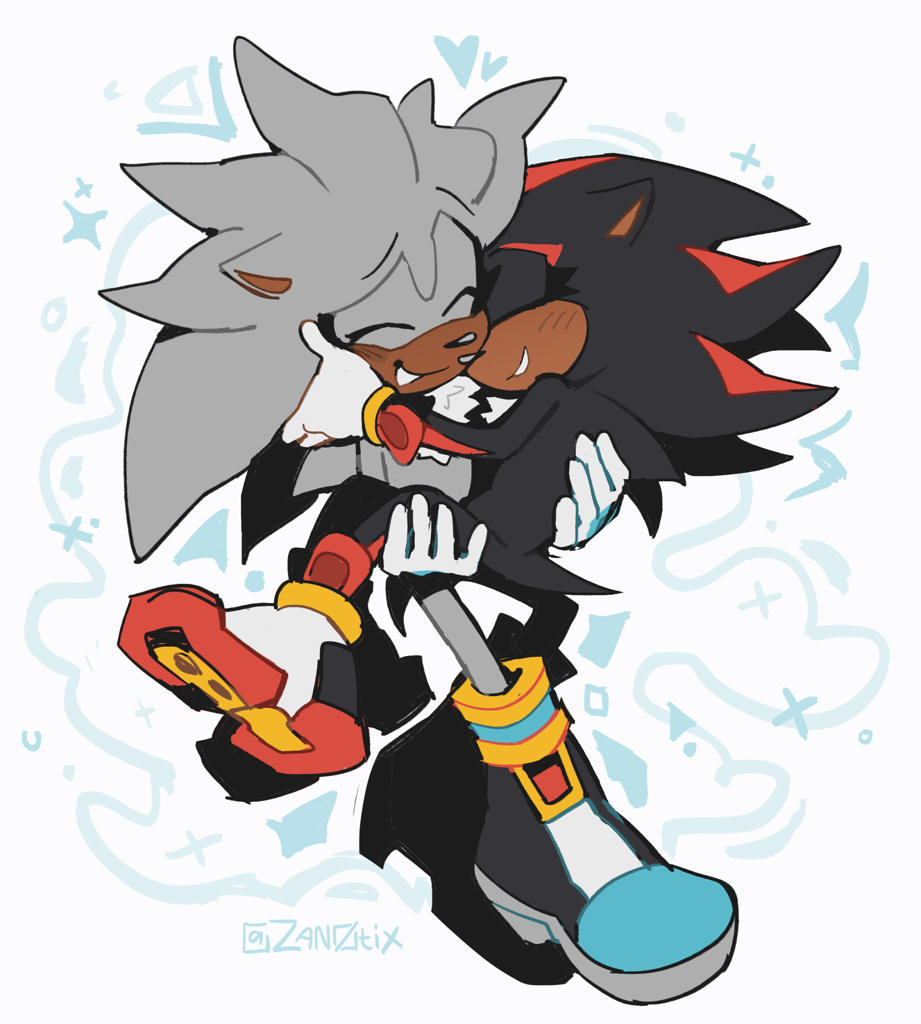 9228 - safe, artist:kirsa-w, shadow the hedgehog, silver the hedgehog,  2017, blushing, duo, duo male, frown, gay, lidded eyes, looking at each  other, male, shadilver, shipping, simple background, smile, standing, white  background 