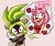 Size: 2048x1707 | Tagged: safe, artist:akarisandraws, amy rose, surge the tenrec, beige background, blushing, crush, dialogue, english text, female, females only, head rest, implied amy, lesbian, rose, shipping, simple background, solo, surgamy, thinking, thought bubble