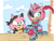 Size: 2048x1573 | Tagged: safe, artist:jakemorph-art, amy rose, bird, sonic prime, abstract background, black rose, clouds, duo, feather, literal animal, partially roboticized, pirate outfit, rusty rose, self paradox, sitting, smile, wagging tail